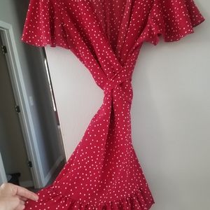RED POLKA DOT MINI WRAP Dress